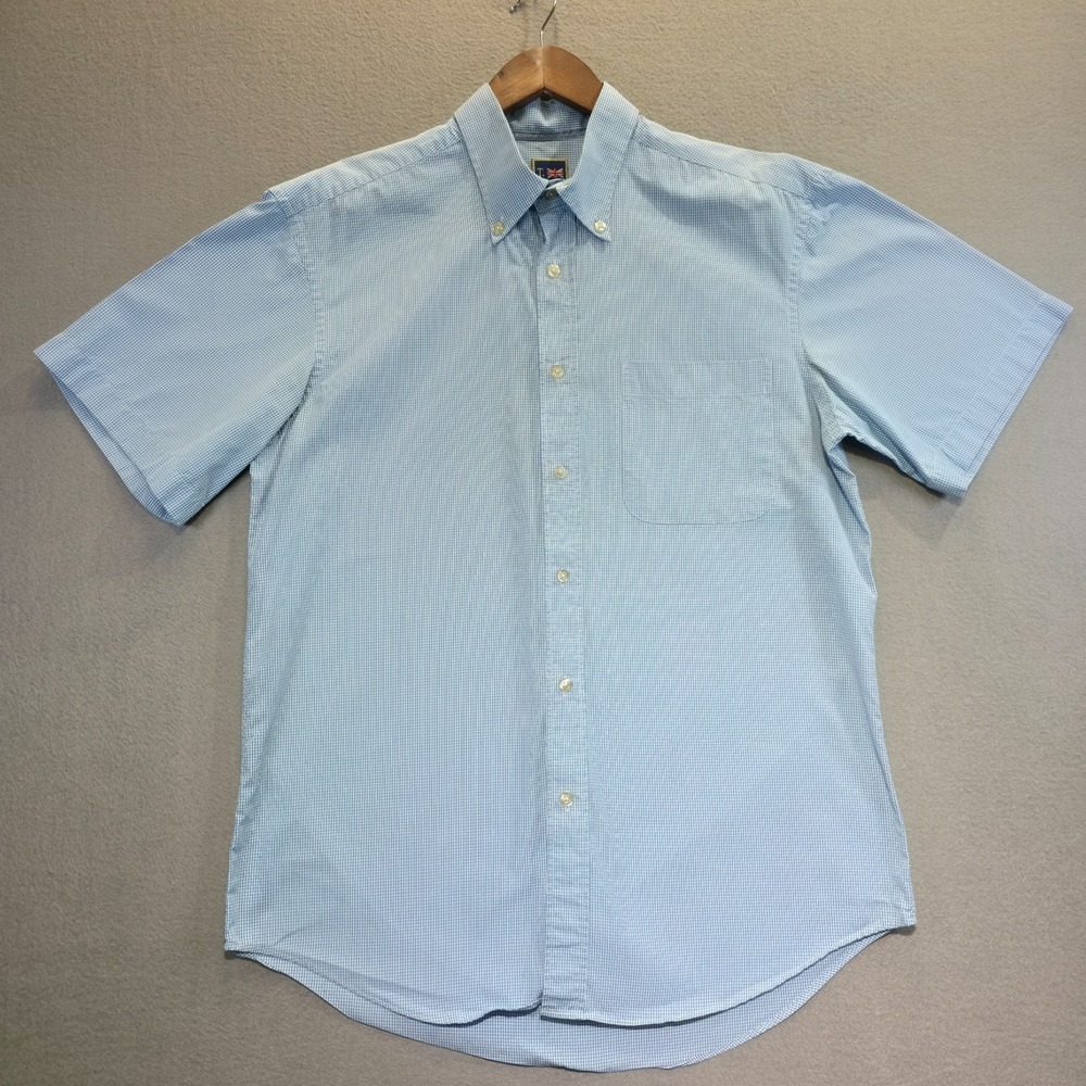 T. Harris London Men's Blue Check Short Sleeve Button Up Shirt Size Large